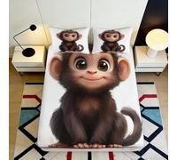 3D Printed Cartoon Monkey Fitted Sheet Microfiber Deep Pocket Non-Slip Bedding Set Monkey Mattress Fitted Cover Soft Breathable for Adults 140x200x25cm