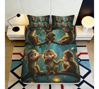 3D Printed Cartoon Monkey Fitted Sheet Microfiber Soft Anti-Slip Bed Cover for Bedroom Dorm Mattress Decoration Washable 90x200x25cm