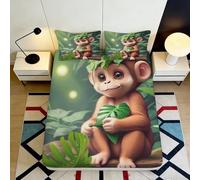 3D Printed Cartoon Monkey Fitted Sheet Microfiber Soft Non-Slip Green Jungle Mattress Cover for Bedroom Decor 90x200x25cm