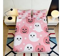 3D Printed Cartoon Pumpkin Ghost Fitted Sheet Microfiber Deep Pocket Non-Slip Bedroom Bedding Cartoon Pumpkin Ghost Mattress Fitted Cover Washable 120x200x25cm