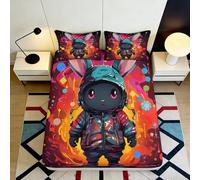 3D Printed Cartoon Rabbit Fitted Sheet Microfiber Elastic Hem Non-Slip Deep Pocket Animal Pattern Mattress Fitted Cover Bedroom Use 200x200x25cm