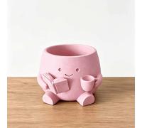 3D Printed Cartoon Reader Figurine Decor, Multifunctional Desktop Pen Holder and Mini Planter, Creative Book Lover Ornament for Home Office Desk Bedroom Decoration (Pink)