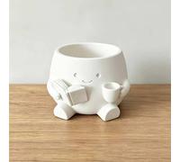 3D Printed Cartoon Reader Figurine Decor, Multifunctional Desktop Pen Holder and Mini Planter, Creative Book Lover Ornament for Home Office Desk Bedroom Decoration (White)