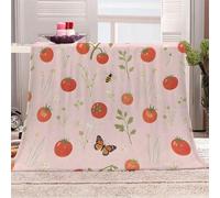 3D Printed Cartoon Red Tomato Flannel Fleece Blanket (270GSM) Pastoral Style Super Cozy 220x240 cm Queen Size Fade Resistant Home Decor Gift - Machine Washable