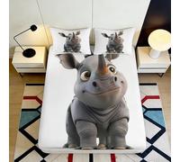3D Printed Cartoon Rhino Fitted Sheet Microfiber Non-Slip Deep Pocket Rhino Mattress Fitted Cover Bedroom Bedding 140x200x25cm