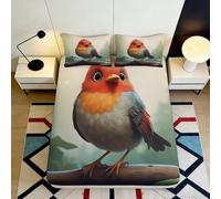 3D Printed Cartoon Robin Bird Fitted Sheet Microfiber Soft Non-Slip Bed Cover for Bedroom Dorm Decorative Mattress Protector 90x200x25cm