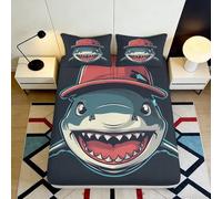 3D Printed Cartoon Shark Fitted Sheet Microfiber Non-Slip Deep Pocket Bedroom Bedding Shark Mattress Fitted Cover for Adults Teens 200x200x25cm