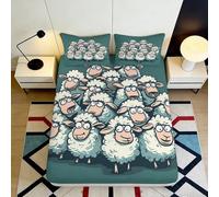 3D Printed Cartoon Sheep Fitted Sheet Microfiber Soft Breathable Animal Group Bed Cover for Bedroom Dorm Decor 90x200x25cm