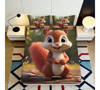 3D Printed Cartoon Squirrel Fitted Sheet Microfiber Deep Pocket Full Wrap Squirrel Mattress Fitted Cover for Bedroom Bedding 160x200x25cm