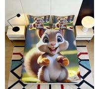 3D Printed Cartoon Squirrel Fitted Sheet Microfiber Non-Slip Deep Pocket Animal Theme Mattress Fitted Cover Bedroom Bedding Washable 200x200x25cm