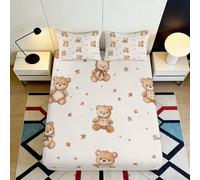 3D Printed Cartoon Teddy Bear Fitted Sheet Microfiber Deep Pocket Bedroom Bedding Playful Teddy Bear Mattress Fitted Cover Non-Slip for Home Use 90x200x25cm