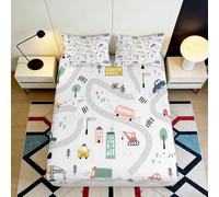 3D Printed Cartoon Traffic Fitted Sheet Microfiber Deep Pocket Non-Slip Vehicle Mattress Fitted Cover Bedroom Bedding Wrap Washable for Adults Teens 180x200x25cm