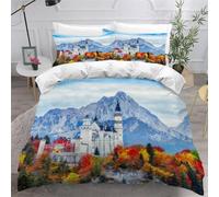 3D Printed Castle Building Single Duvet Cover Set Snowy Mountains Bedding Set Soft Breathable Microfibre Quilt Cover 150x200 with Zipper Closure and 2 Pillowcases 50x75 765-A