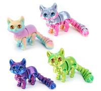 3D Printed Cat, 3D Printed Animals, 4 Pcs Printed Fidget Toys, 3d Printed Animals for Stress Relief, Flexible Animal Fidget Toys, Cute Desk Decor Anxiety Toys For Kids & Office Workers
