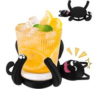 3D Printed Cat Coasters, Cute Cat Coasters that Grab Cup with Moving Legs- Cute Cats drink mat that Grab Cup, 3d Cats Black drink mat Gifts for People who Love, kitten Mug Funny Coaster
