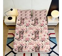 3D Printed Cat Floral Fitted Sheet Microfiber Deep Pocket Non-Slip Bedroom Bedding Cat Flower Mattress Fitted Cover Washable 200x200x25cm