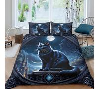 3D Printed Cat Moon Duvet Cover, Microfiber Bedding Cover Hidden Zipper for