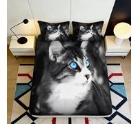 3D Printed Cat Pattern Fitted Sheet Microfiber Deep Pocket for Adults Bedroom Bedding Cat Eyes Mattress Fitted Cover Non-Slip Washable 180x200x25cm