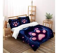 3D Printed Cat Paw Duvet Cover Cute Pet Animal Bedding Set 3 Pieces Soft Microfiber with Pillowcases,Hidden Zipper for Junior Collection Double(200x200cm) Room Decor