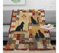 3D Printed Cat quilt design Thermal Blanket Microfiber Warm Thermal Bedding Soft Vintage patchwork Fluffy Blanket Luxurious Gift for Friends Colleagues Loved Ones 70×80inch(180x200cm)