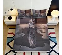 3D Printed Cat Reflection Fitted Sheet Microfiber Grey Animal Shadow Bed Cover Non-slip Washable Bedroom Decor 90x200x25cm
