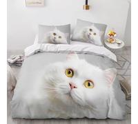 3D Printed Cat Single Duvet Cover Set 3 Piece Microfibre Bedding Set Cute Animals and Pets Quilt Cover 135x200 cm with 2 Pillowcases 50x75 cm and Zipper Closure h.6014