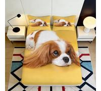 3D Printed Cavalier King Charles Spaniel Fitted Sheet Microfiber Anti-Slip Yellow Dog Mattress Cover for Bedroom Guest Room Easy Care 140x200x25cm