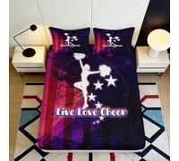 3D Printed Cheerleader Silhouette Fitted Sheet Microfiber Purple Star Bed Cover for Bedroom Dorm Gift Decor 90x200x25cm