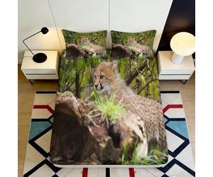 3D Printed Cheetah Forest Fitted Sheet Microfiber Soft Anti-Slip Animal Mattress Cover Bedroom Decor Washable 200x200x25cm