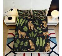 3D Printed Cheetah Jungle Fitted Sheet Microfiber Anti-Slip Mattress Cover Green Leaf Decor for Bedroom Guest Room Dorm 200x200x25cm