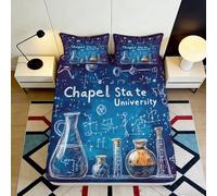 3D Printed Chemistry Formula Fitted Sheet Microfiber Blue Science Lab Bed Cover for Bedroom Dorm Mattress Decor 90x200x25cm