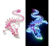 3D Printed Cherry Blossom Crystal Dragon, 11.8 Inch Articulated & Magical Movable Dragon Model - Perfect for Display, Collection, and Unique Gift, Home Office Executive Desk Decor (Noctilucent Pink)