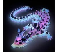 3D Printed Cherry Blossom Crystal Dragon, 11.8 Inch Articulated & Magical Movable Dragon Model - Perfect for Display, Collection, and Unique Gift, Home Office Executive Desk Decor (Noctilucent Purple)