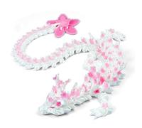 3D Printed Cherry Blossom Crystal Dragon, 11.8 Inch Articulated & Magical Movable Dragon Model - Perfect for Display, Collection, and Unique Gift, Home Office Executive Desk Decor (Silk White Pink)