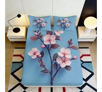 3D Printed Cherry Blossom Fitted Sheet Microfiber Deep Pocket Bedroom Bedding Cherry Blossom Mattress Fitted Cover Non-Slip Full Wrap 200x200x25cm