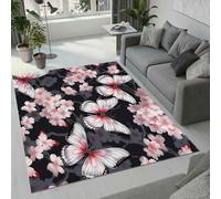 3D Printed Cherry Blossoms Rug Small Rugs 60x90cm Butterfly, Non-Slip Washable Front Door Mats Pink Flowers Carpet Low Pile Soft Indoor Carpets Entrance Entryway Corridor Kitchen Floor Mats a/397