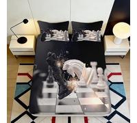 3D Printed Chess Board Fitted Sheet Microfiber Black White Knight Bed Cover for Bedroom Guest Room Decor 90x200x25cm