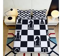 3D Printed Chess Board Fitted Sheet Microfiber Black White Knight Rook Bed Cover Bedroom Decor Machine Washable 90x200x25cm