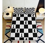 3D Printed Chess Board Fitted Sheet Microfiber Black White Pawn Knight Bed Cover for Bedroom Dorm Decor 90x200x25cm