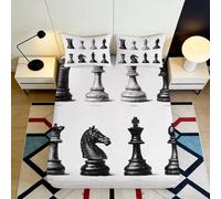 3D Printed Chess King Fitted Sheet Microfiber Soft Black White Knight Mattress Cover for Bedroom Dorm Decorative Protection 90x200x25cm
