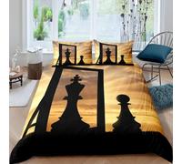 3D Printed Chess Single Bedding Sets Soft Microfibre Sunrise 3 Piece Duvet Cover Set Quilt Cover 140x200 cm with Zipper Closure and 2 Pillowcases F.2978