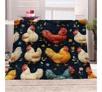 3D Printed Chickens And Flowers-18 Flannel Fleece Blanket (270GSM) The Art Of Nature Super Cozy 150x200 cm Double Size Fade Resistant Home Decor Gift - Machine Washable