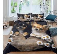 3D Printed Chihuahua Small Double Bedding Sets Soft Microfibre Cute Animal Pets 3 Piece Duvet Cover Set Quilt Cover 155x220 cm with Zipper Closure and 2 Pillowcases F.984