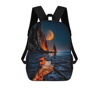 3D Printed Children's School Luminous Moonlit Cliffs with Fiery Lava Stream - Vivid Horizon Landscape Backpack for Kids High Capacity Travel Fashion Rucksacks Kids School Bag Casual Back Pack 17inch