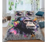 3D Printed Chimp with headphones Duvet Cover Premium Polyester vibrant pop art Bed Cover Quick Drying for Housewarming Gift New Homeowners Bedroom Bedding Use Double（200x200cm）