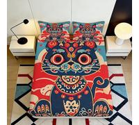 3D Printed Chinese Lucky Cat Fitted Sheet Microfiber Soft Breathable Tiger Pattern Mattress Cover for Bedroom Decor 90x200x25cm
