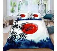 3D Printed Chinese Style Single Duvet Cover Set 3 Piece Microfibre Bedding Set Ink Painting Quilt Cover 150x200 cm with 2 Pillowcases 50x75 cm and Zipper Closure k.1627