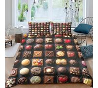 3D Printed Chocolate Small Double Bedding Sets Soft Microfibre Delicious Sweets 3 Piece Duvet Cover Set Quilt Cover 155x220 cm with Zipper Closure and 2 Pillowcases G.1817