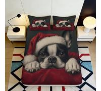 3D Printed Christmas Bulldog Fitted Sheet Microfiber Deep Pocket Non-Slip Bedroom Bedding Santa Dog Mattress Fitted Cover Washable 90x200x25cm