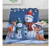 3D Printed Christmas snowman Bedding Blanket Ultra Warm Microfiber Soft Cosy cartoon festive scene Lounge Throw Wrinkle Resistant Non Pilling for Families Couples Guests 70×80inch(180x200cm)